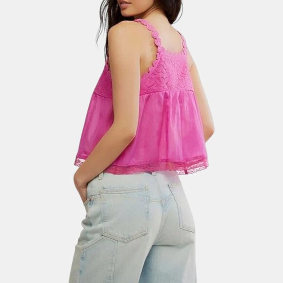 FREE PEOPLE STEVIE LACE TANK HIBISCUS PINK NWT SIZE XL - Picture 10 of 12
